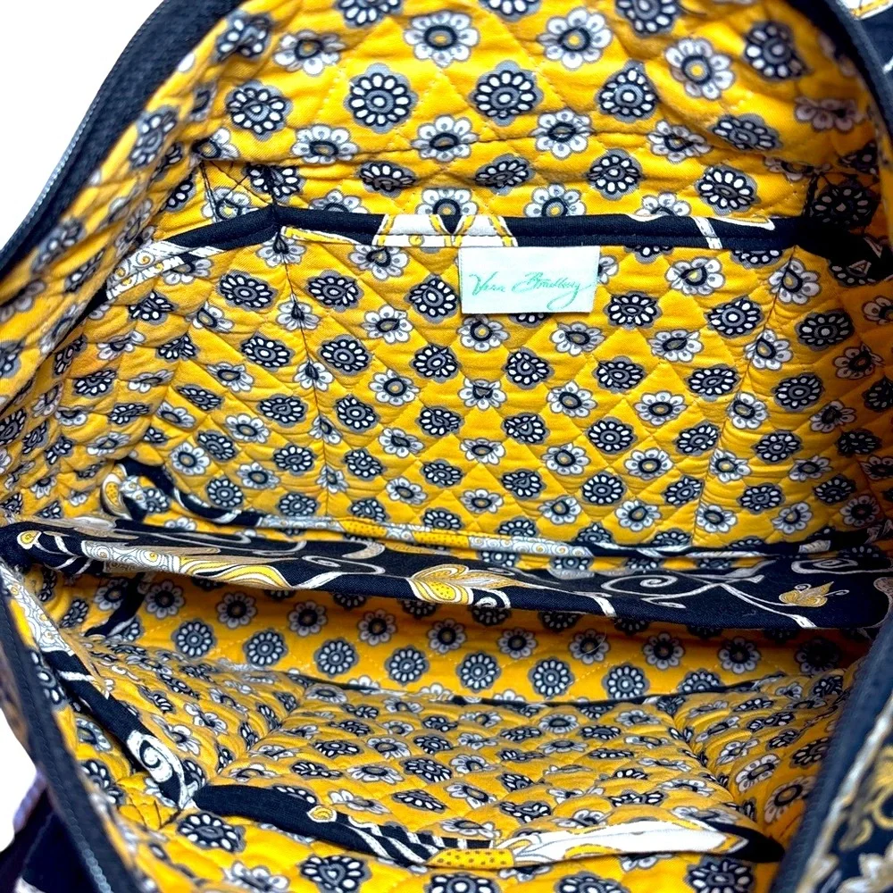 Vera Bradley Navy Floral Quilted Tote with Yellow & White Accents